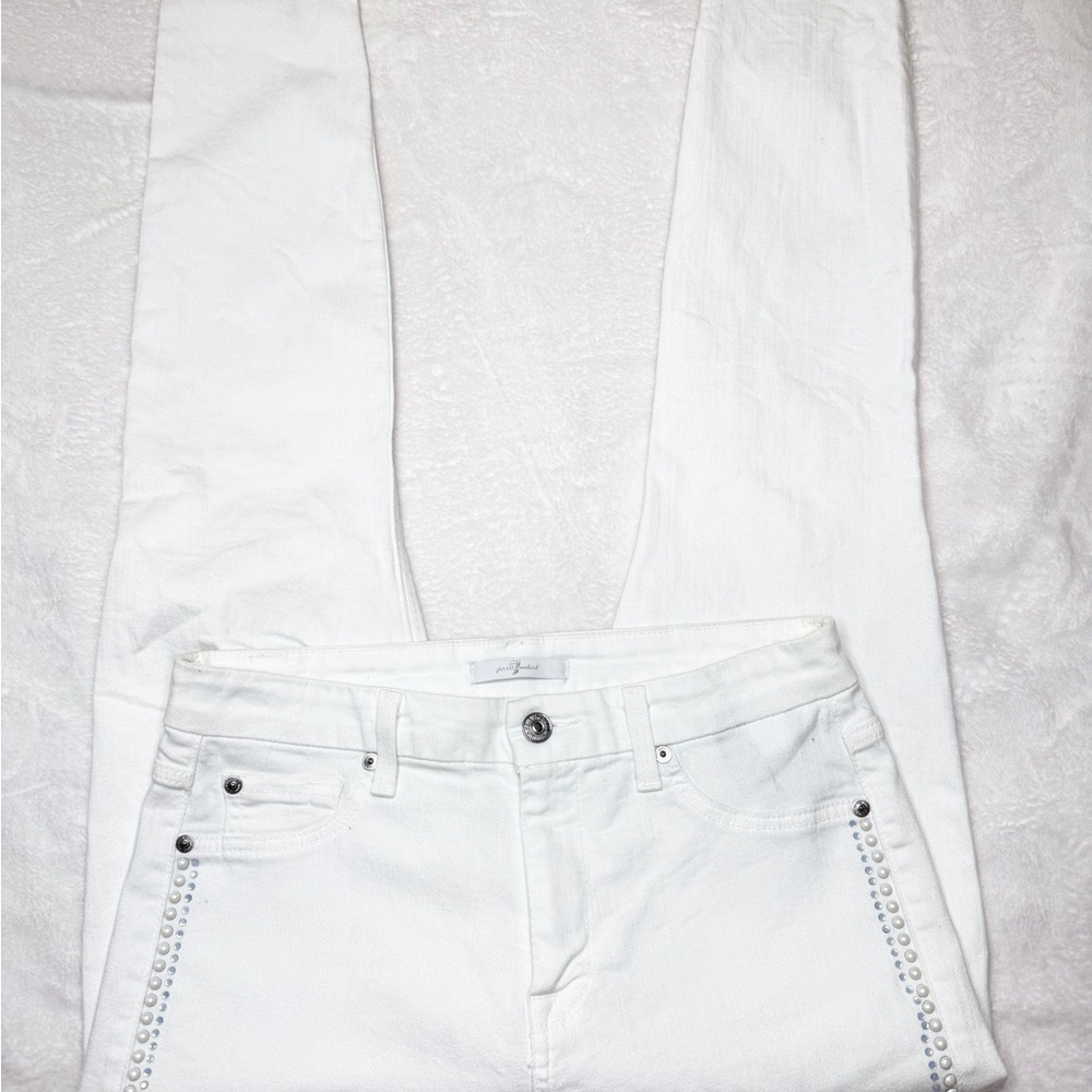 7 For All Mankind White Skinny Jeans with Contrast Stitching - Picture 2 of 5